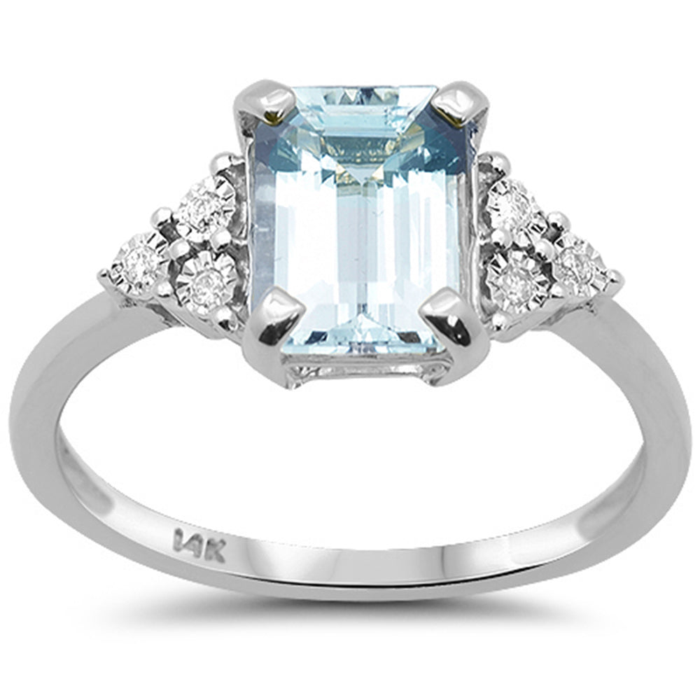 SPECIAL!1.24ct G SI 14K White Gold Aquamarine & Diamond Ring Size 6.5