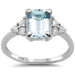 SPECIAL!1.24ct G SI 14K White Gold Aquamarine & Diamond Ring Size 6.5