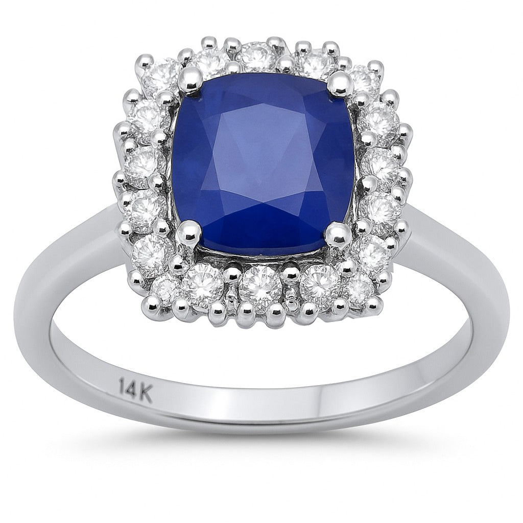 SPECIAL!2.47ct G SI 14K White Gold Diamond & Blue Sapphire Gemstone Ring Size 6.5