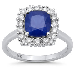 SPECIAL!2.47ct G SI 14K White Gold Diamond & Blue Sapphire Gemstone Ring Size 6.5