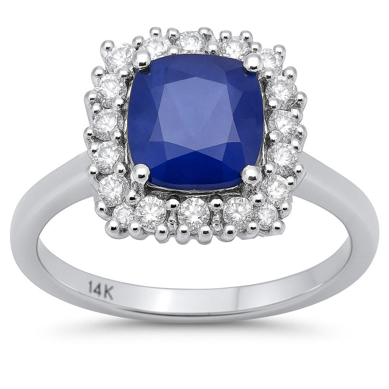 SPECIAL!2.47ct G SI 14K White Gold Diamond & Blue Sapphire Gemstone Ring Size 6.5