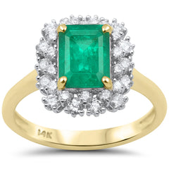 SPECIAL!1.89ct G SI 14K Yellow Gold Diamond & Emerald Gemstone Ring Size 6.5