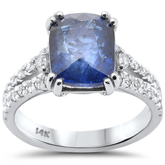 SPECIAL!6.09ct G SI 14K White Gold Diamond & Blue Sapphire Gemstone Ring Size 6.5