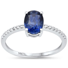 SPECIAL!1.75ct G SI 14K White Gold Diamond & Blue Sapphire Gemstone Ring Size 6.5
