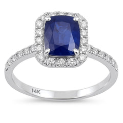 SPECIAL!2.07ct G SI 14K White Gold Diamond & Blue Sapphire Gemstone Ring Size 6.5