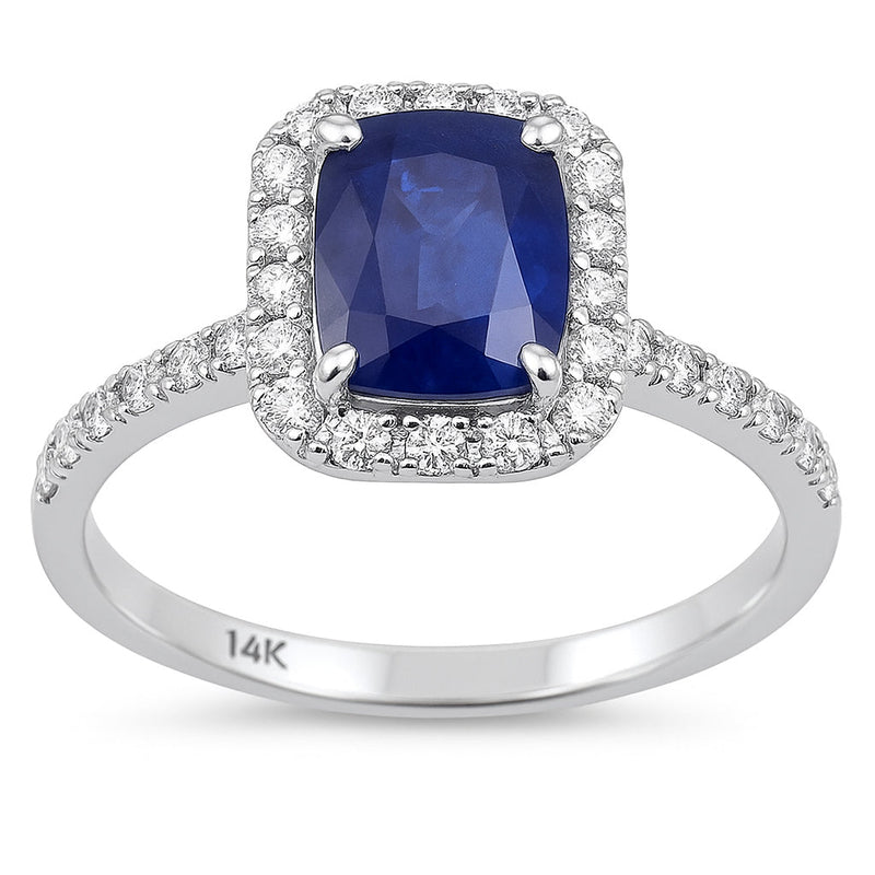 SPECIAL!2.07ct G SI 14K White Gold Diamond & Blue Sapphire Gemstone Ring Size 6.5
