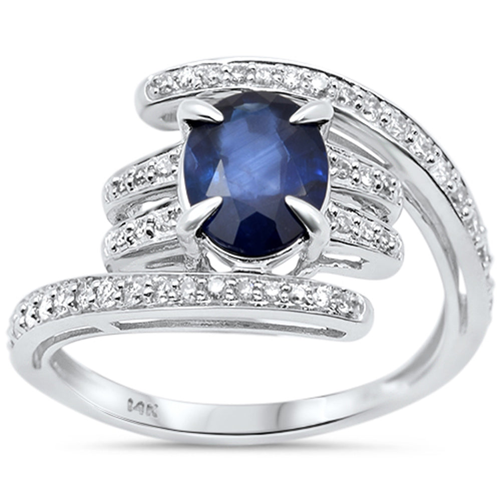 SPECIAL!1.75ct G SI 14K White Gold Diamond & Blue Sapphire Gemstone Ring Size 6.5