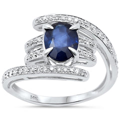 SPECIAL!1.75ct G SI 14K White Gold Diamond & Blue Sapphire Gemstone Ring Size 6.5