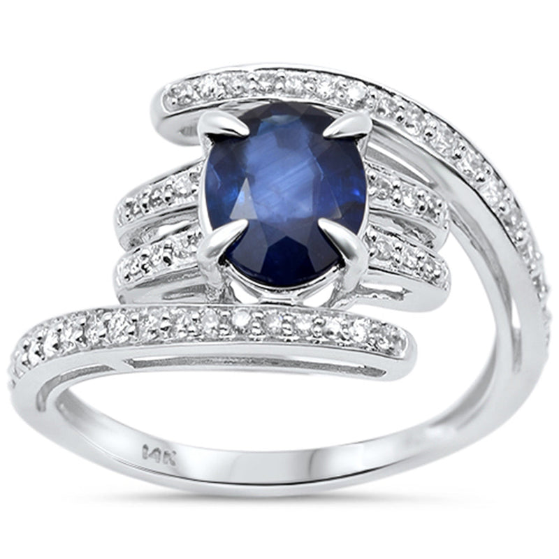 SPECIAL!1.75ct G SI 14K White Gold Diamond & Blue Sapphire Gemstone Ring Size 6.5