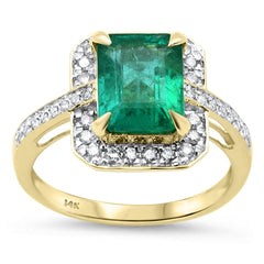 SPECIAL!2.68ct G SI 14K Yellow Gold Diamond & Emerald Gemstone Ring Size 6.5