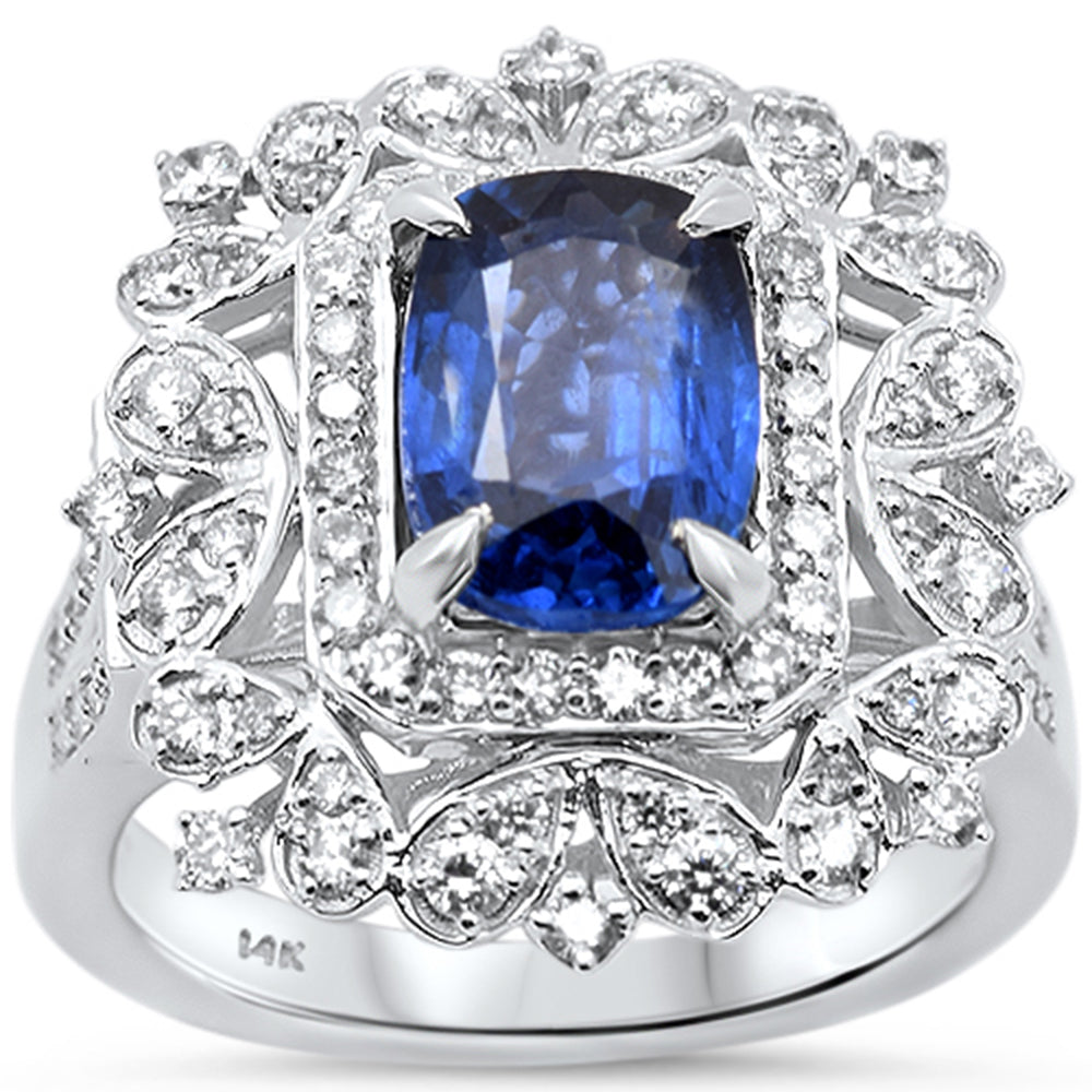SPECIAL!3.39ct G SI 14K White Gold Diamond & "GIA Certified" Blue Sapphire Gemstone Ring Size 6.5