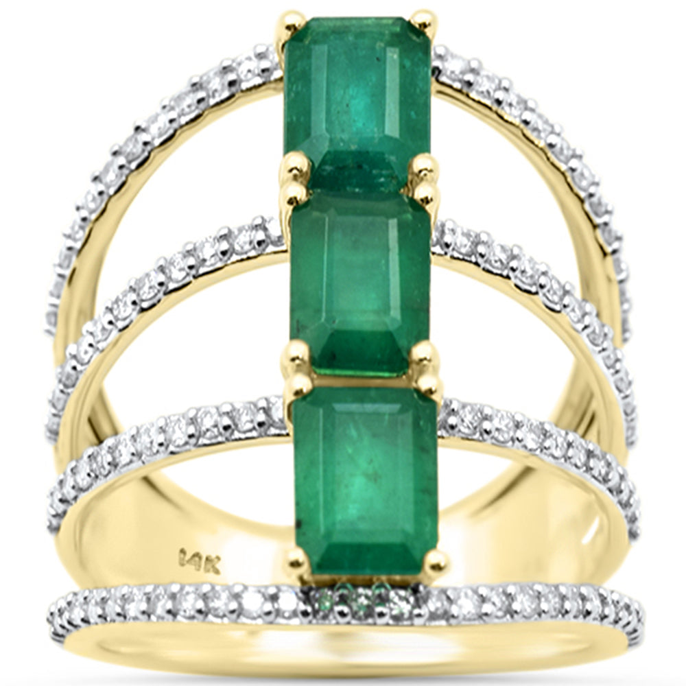 SPECIAL!3.23ct G SI 14K Yellow Gold Diamond & Emerald Gemstone Ring Size 6.5