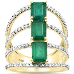 SPECIAL!3.23ct G SI 14K Yellow Gold Diamond & Emerald Gemstone Ring Size 6.5