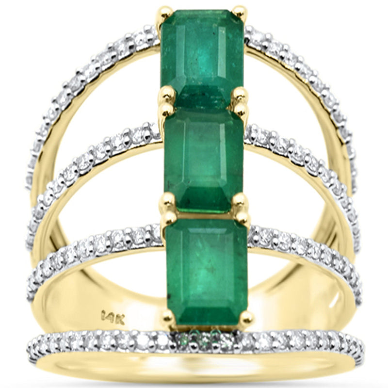 SPECIAL!3.23ct G SI 14K Yellow Gold Diamond & Emerald Gemstone Ring Size 6.5