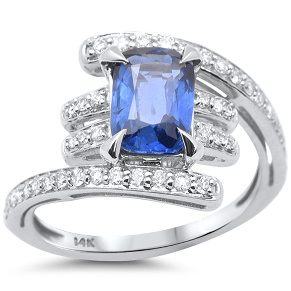 SPECIAL!2.08ct G SI 14K White Gold Diamond & Blue Sapphire Gemstone Ring Size 6.5
