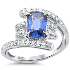 SPECIAL!2.08ct G SI 14K White Gold Diamond & Blue Sapphire Gemstone Ring Size 6.5