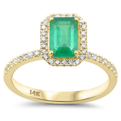 SPECIAL!1.08ct G SI 14K Yellow Gold Diamond & Emerald Gemstone Ring Size 6.5