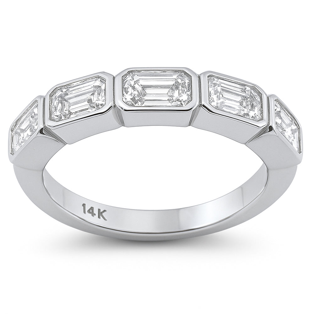 SPECIAL!1.53ct G SI 14K White Gold Emerald Cut Diamond East West Half Eternity Ring Band Size 6.5