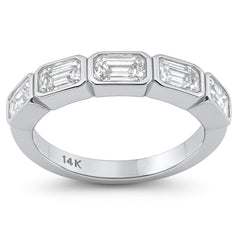 SPECIAL!1.53ct G SI 14K White Gold Emerald Cut Diamond East West Half Eternity Ring Band Size 6.5
