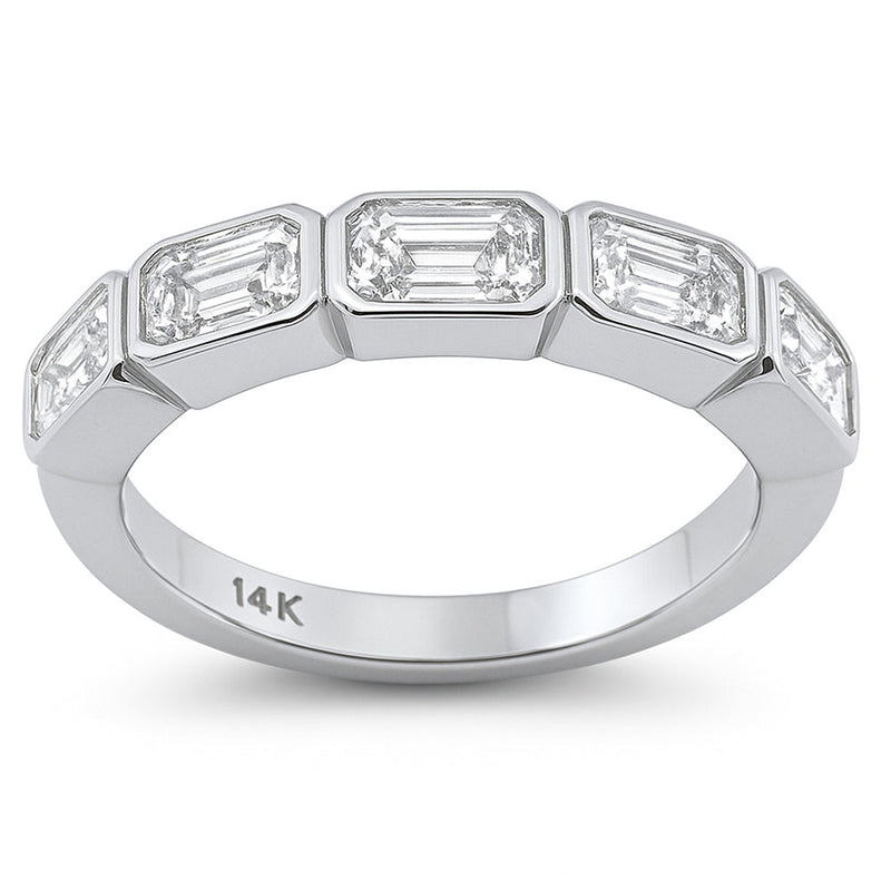 SPECIAL!1.53ct G SI 14K White Gold Emerald Cut Diamond East West Half Eternity Ring Band Size 6.5