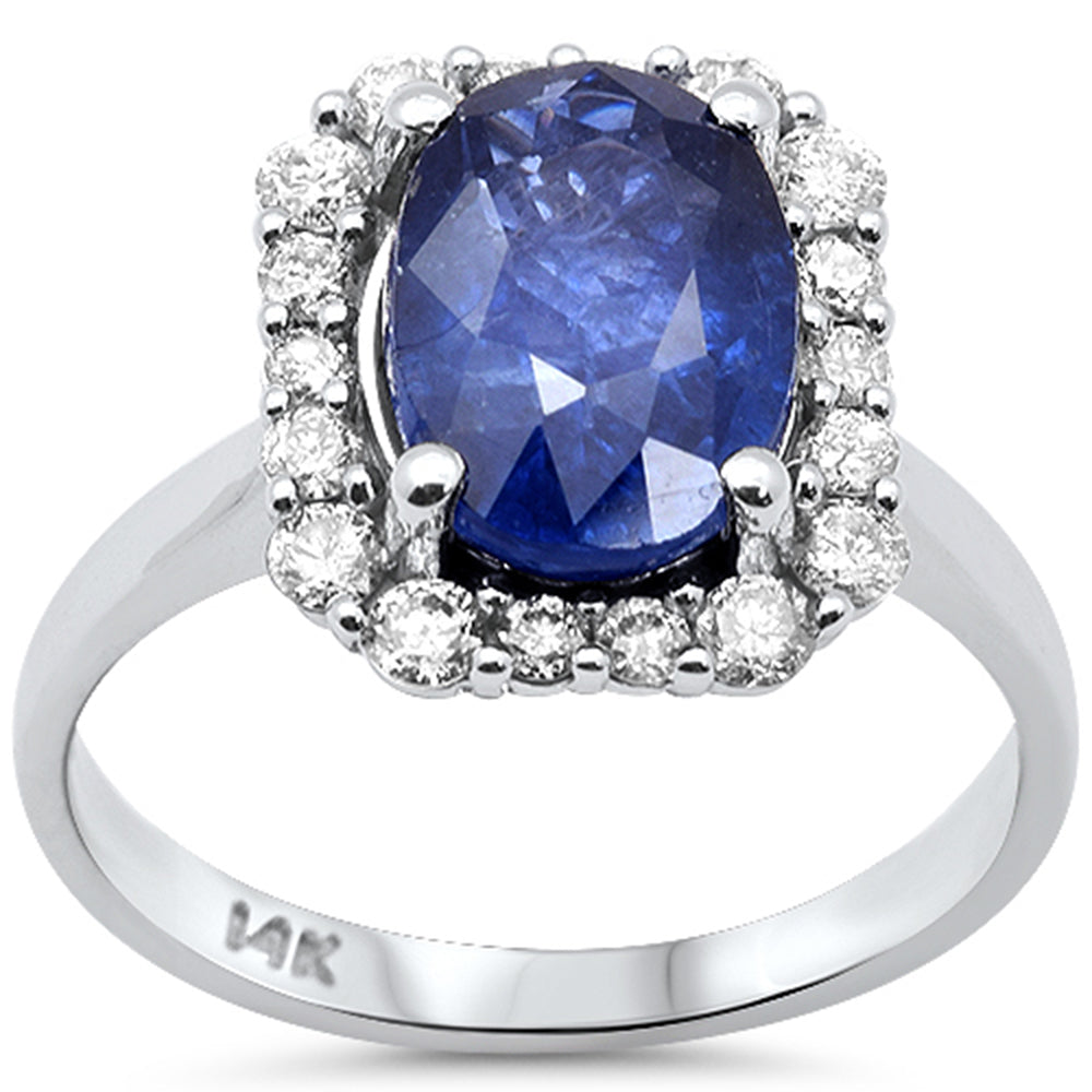 SPECIAL!4.14ct G SI 14K White Gold Diamond & Blue Sapphire Gemstone Ring Size 6.5