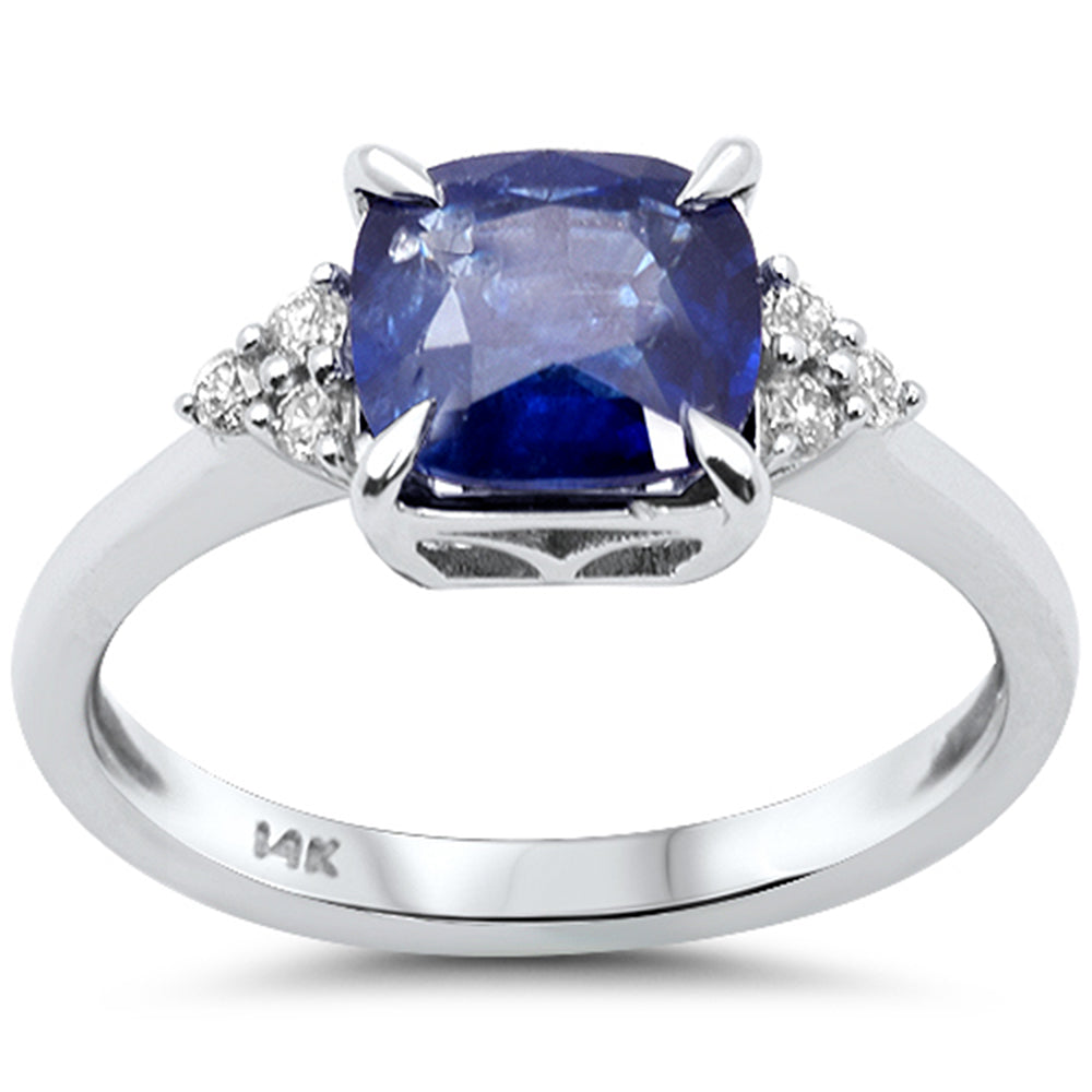 SPECIAL!2.07ct G SI 14K White Gold Diamond & Blue Sapphire Gemstone Ring Size 6.5