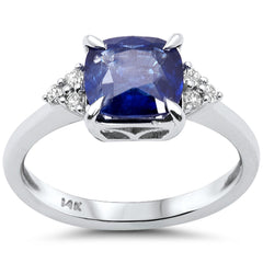 SPECIAL!2.07ct G SI 14K White Gold Diamond & Blue Sapphire Gemstone Ring Size 6.5