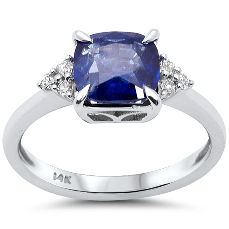 SPECIAL!2.07ct G SI 14K White Gold Diamond & Blue Sapphire Gemstone Ring Size 6.5