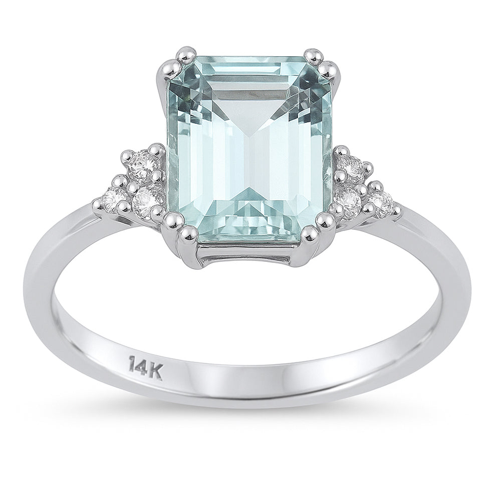 SPECIAL!2.19ct G SI 14K White Gold Diamond & Aquamarine Gemstone Ring Size 6.5