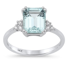 SPECIAL!2.19ct G SI 14K White Gold Diamond & Aquamarine Gemstone Ring Size 6.5