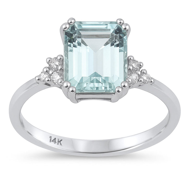 SPECIAL!2.19ct G SI 14K White Gold Diamond & Aquamarine Gemstone Ring Size 6.5