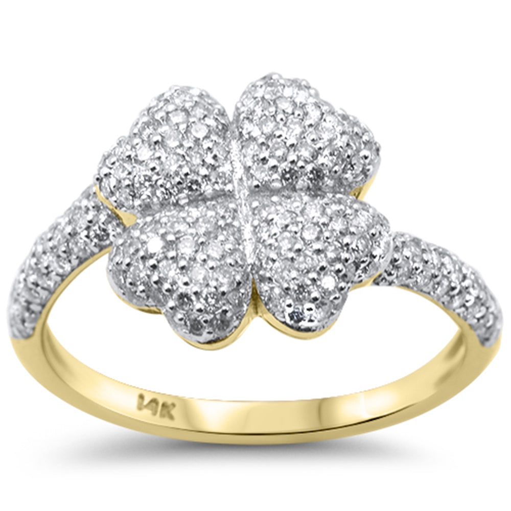 SPECIAL!.70ct G SI 14K Yellow Gold Diamond Large Clover Flower Ring Size 6.5