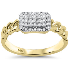 SPECIAL!.18ct G SI 14K Yellow Gold Diamond Modern Cuban Link Design Band Ring Size 6.5
