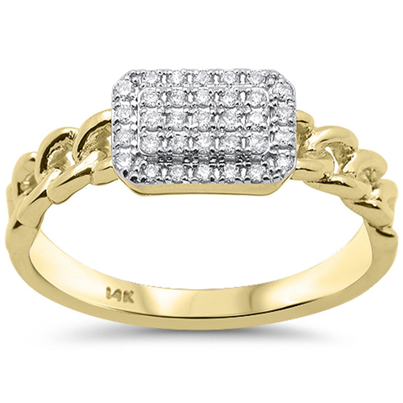 SPECIAL!.18ct G SI 14K Yellow Gold Diamond Modern Cuban Link Design Band Ring Size 6.5