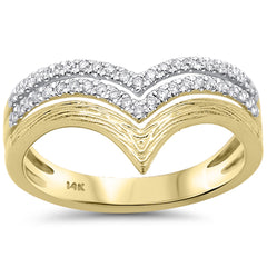SPECIAL!.19ct G SI 14K Yellow Gold Diamond Triple Band Chevron Ring Size 6.5