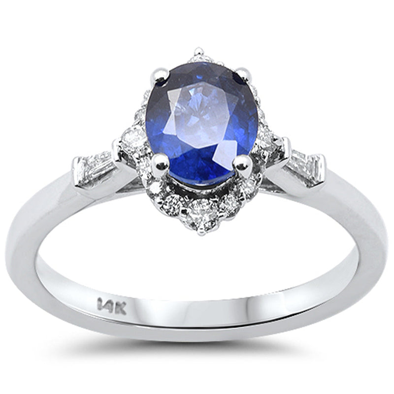 SPECIAL!1.44ct G SI 14K White Gold Diamond & Blue Sapphire Gemstone Ring Size 6.5