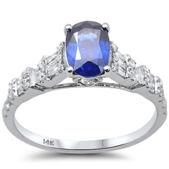SPECIAL!1.53ct G SI 14K White Gold Diamond & Blue Sapphire Gemstone Ring Size 6.5
