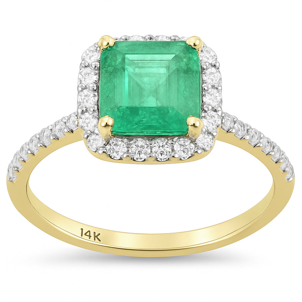 SPECIAL!1.68ct G SI 14K Yellow Gold Cushion Shape Emerald Gemstone & Diamond Ring Size 6.5