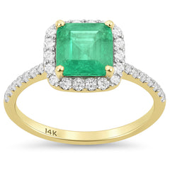 SPECIAL!1.68ct G SI 14K Yellow Gold Cushion Shape Emerald Gemstone & Diamond Ring Size 6.5