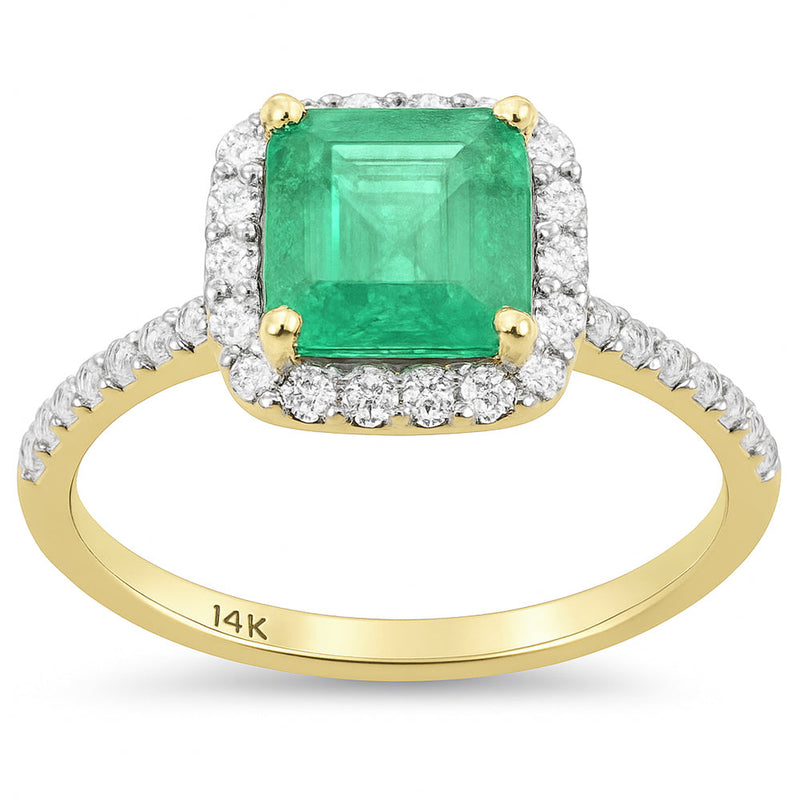 SPECIAL!1.68ct G SI 14K Yellow Gold Cushion Shape Emerald Gemstone & Diamond Ring Size 6.5