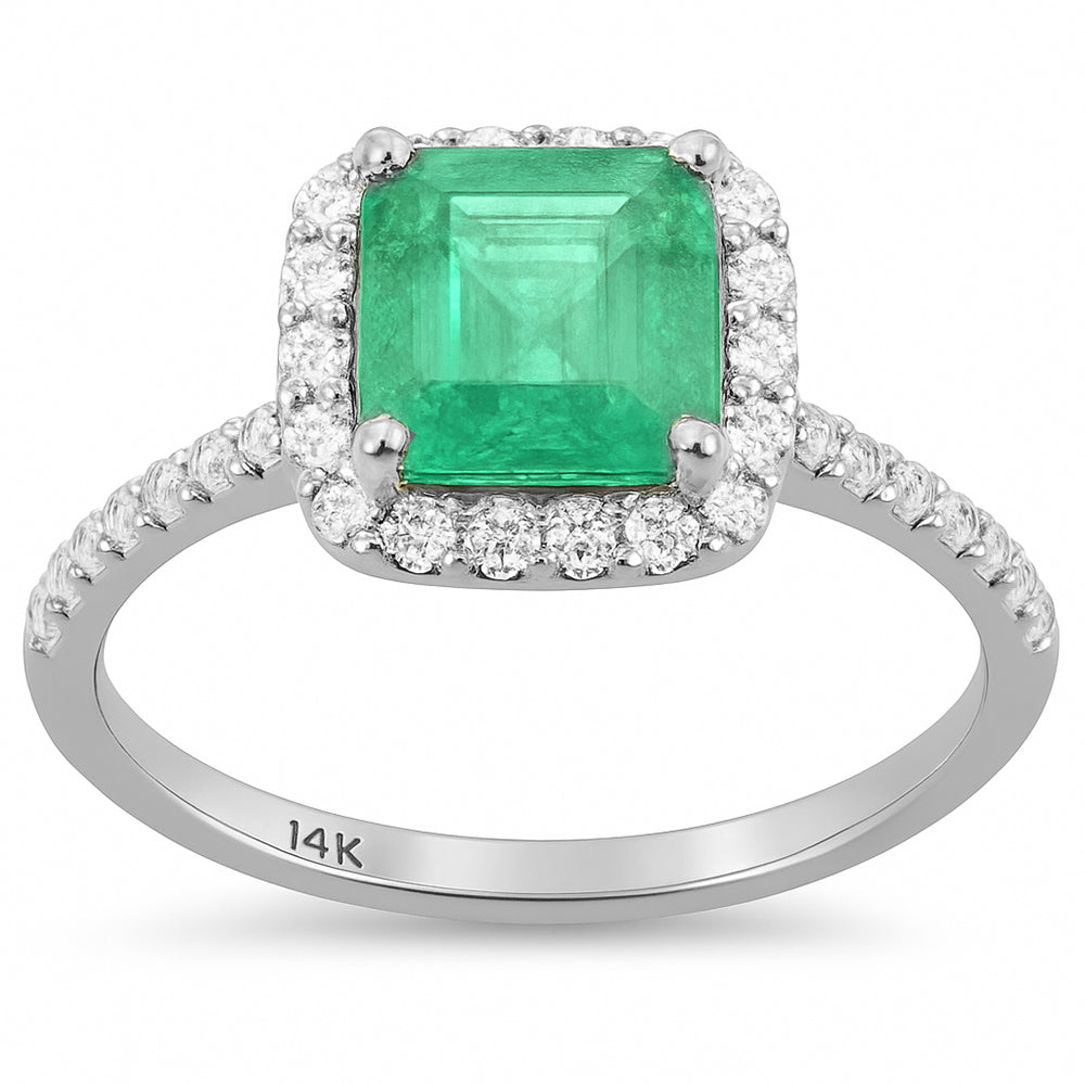 SPECIAL!1.86ct G SI 14K White Gold Cushion Shape Emerald Gemstone & Diamond Ring Size 6.5