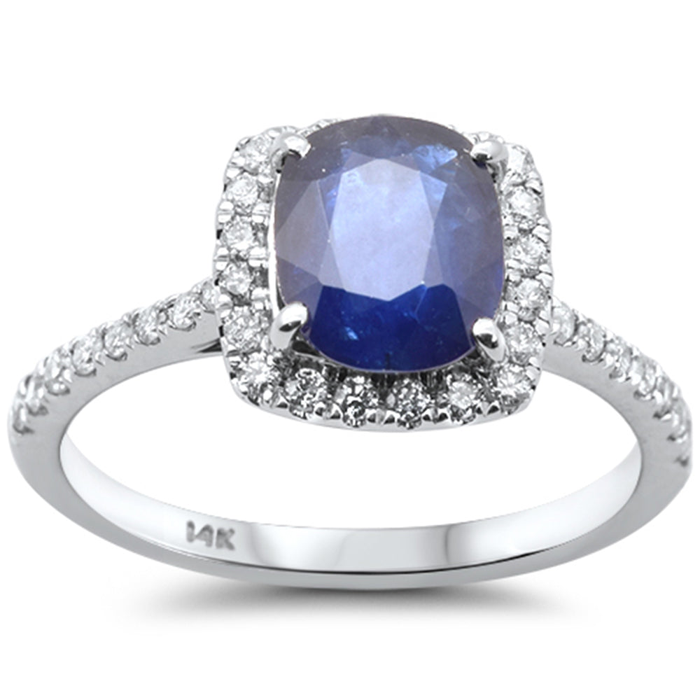 SPECIAL!2.23ct G SI 14K White Gold Diamond & Blue Sapphire Gemstone Ring Size 6.5