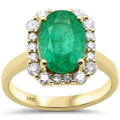 SPECIAL!3.11ct G SI 14K Yellow Gold Oval Natural Emerald Gemstone & Diamond Ring Size 6.5