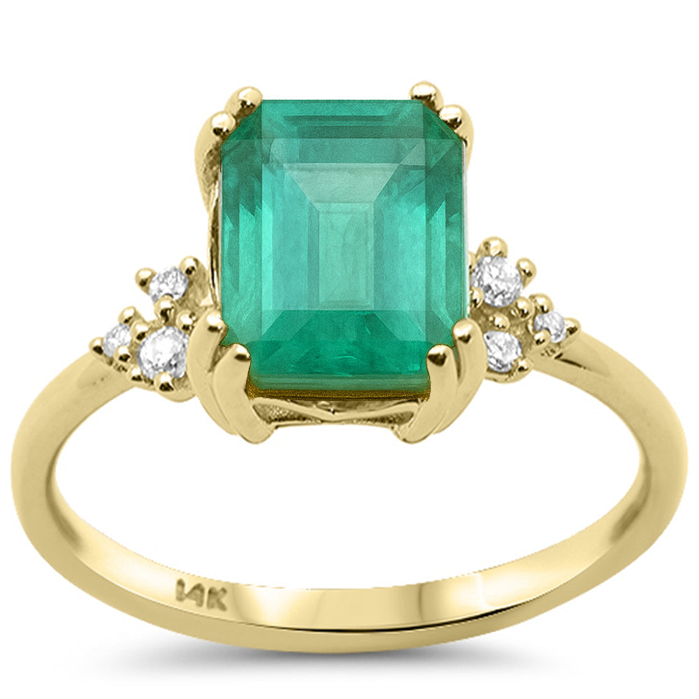 SPECIAL!2.65ct G SI 14K Yellow Gold Natural Emerald Gemstone & Diamond Ring Size 6.5