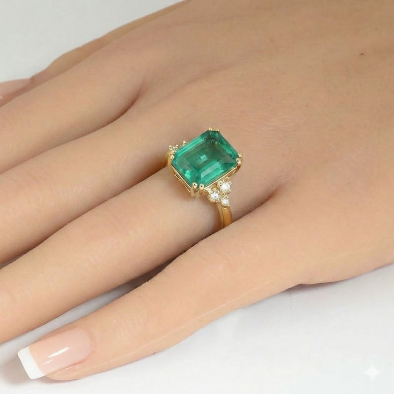 SPECIAL!2.65ct G SI 14K Yellow Gold Natural Emerald Gemstone & Diamond Ring Size 6.5