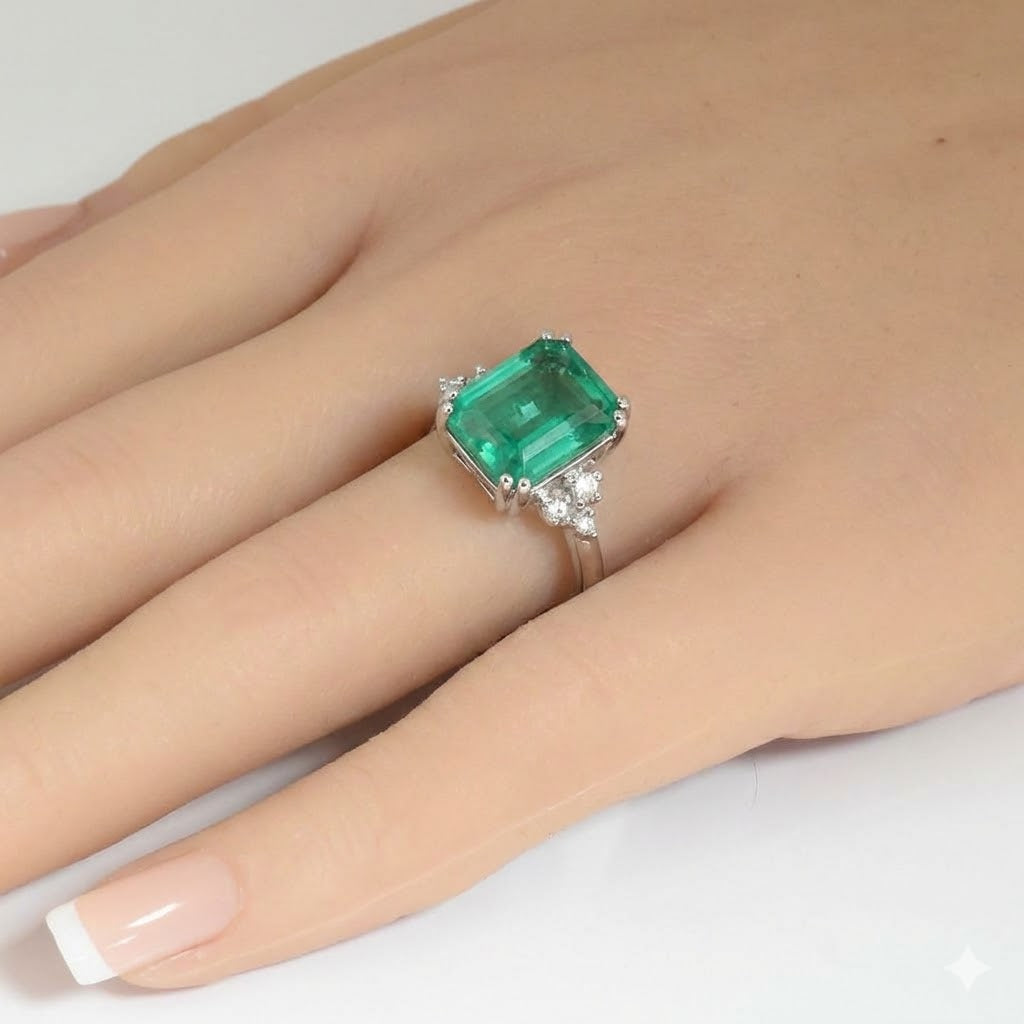 SPECIAL!2.02ct G SI 14K White Gold Natural Emerald Gemstone & Diamond Ring Size 6.5