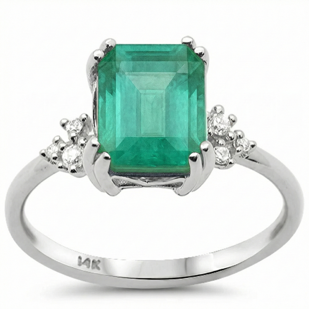 SPECIAL!2.02ct G SI 14K White Gold Natural Emerald Gemstone & Diamond Ring Size 6.5