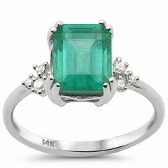 SPECIAL!2.02ct G SI 14K White Gold Natural Emerald Gemstone & Diamond Ring Size 6.5