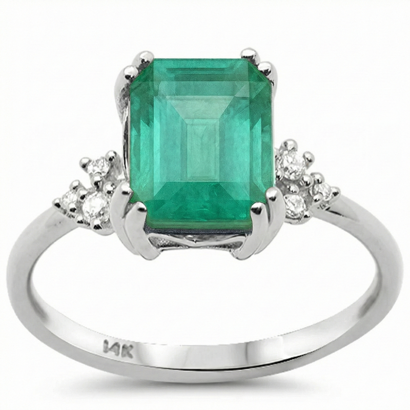 SPECIAL!2.02ct G SI 14K White Gold Natural Emerald Gemstone & Diamond Ring Size 6.5