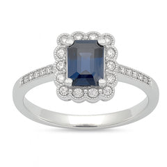 SPECIAL!1.30ct G SI 14K White Gold Blue Sapphire & Diamond Flower Gemstone ring Size 6.5